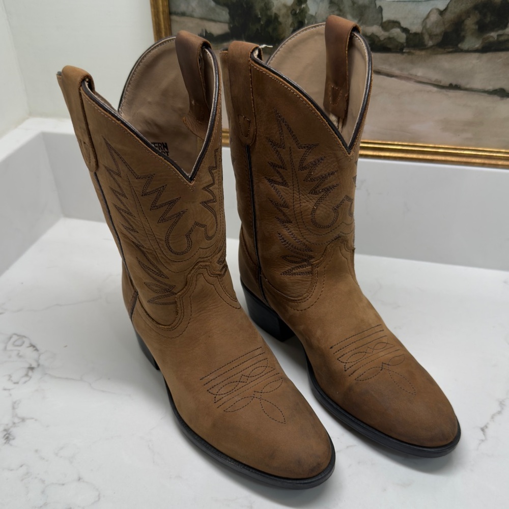 Brown Suede Leather Boys' Cowboy Boots